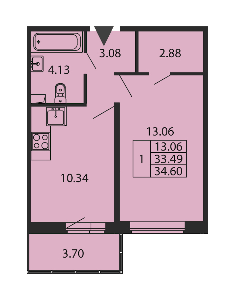 1-комнатная квартира 33.49 м², 1/12 эт., ЖК «Полис ЛАВрики»